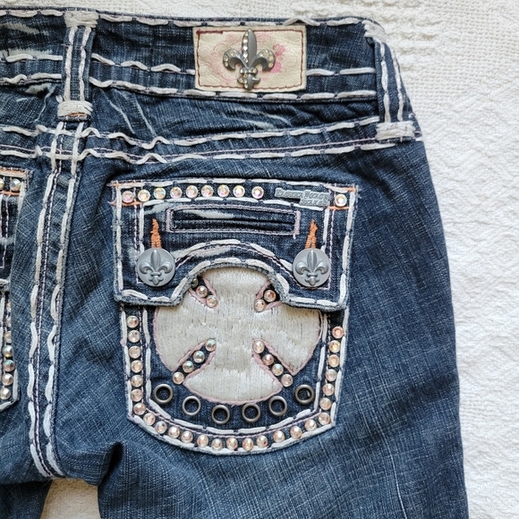 Laguna Beach Embellished Low Rise Straight Skinny Jewel Studded Jeans - Picture 6 of 13